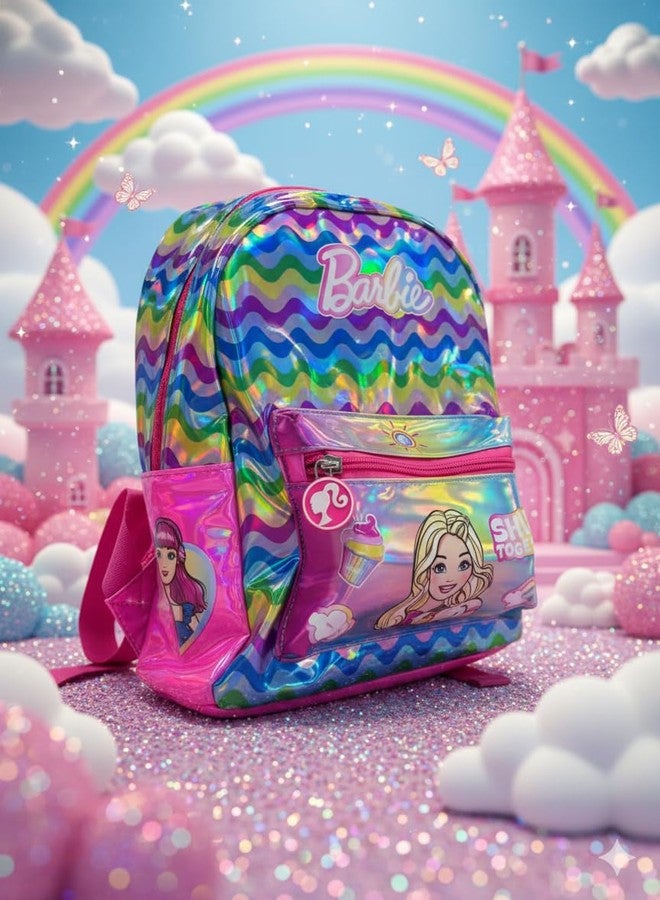 STRIDERS حقيبة ظهر باربي ثلاثية الأبعاد بألوان قوس قزح للبنات من ستريدرز | حقيبة مدرسية بتصميم "تألقي معًا" | حقيبة أطفال عصرية وخفيفة الوزن - Image 2